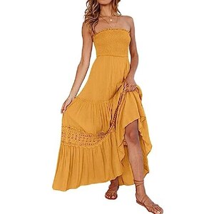 Abito Estivo Donna AOHITE, Modello Con Spalle Scoperte E Volant, Mini Abito Corto In Tinta Unita, Vita Alta, Taglia L