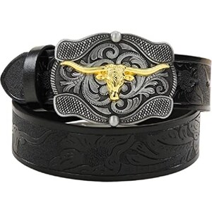 JEAN'S FRIEND New Vintage Black Enamel Western Long Horn Bull Bottle Opener Belt Buckle Fibbia per cintura