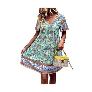 Vestito Lungo Donna Estivo Con Stampa Floreale - Boho Chic Con Scollo A V E Cintura - Foto 6