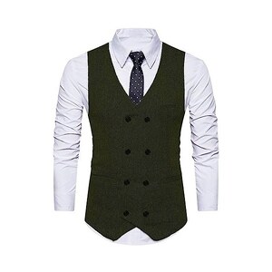 Gilet Uomo Slim Fit In Tweed Di Lana A Spina Di Pesce – Scollo A V, Per Matrimoni E Cerimonie
