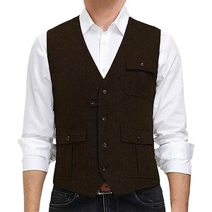 Gilet Uomo Elegante In Pelle Scamosciata - Gilet Business Casual Senza Maniche Con Scollo A V