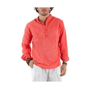Camicia Henley Uomo Maniche Corte – Cotone Morbido, Colore Caffè, Taglia S – Casual E Aderente