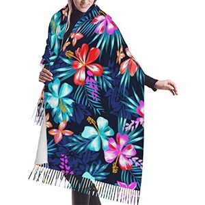 Scialle Sciarpa Floreale Con Frange, Morbido Pashmina Per Abiti Da Sera E Matrimonio, Nero, 185x63 Cm