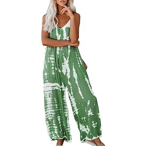 OUGES Tuta Estiva Donna Senza Maniche In Viscosa Con Pantaloni Lunghi E Tasche – Tutina Casual Con Vita A Coulisse, Colore Unito, Leggera E Morbida - 4
