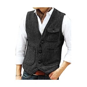 SIRRI Gilet Monopetto In Tweed Per Ragazzi, 3 Pezzi Con Papillon E Fazzoletto, Quadri Finestrella, Slim Fit In Misto Cotone – Colore Verde Salvia - 6