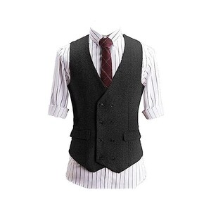 Gilet Uomo Nero Elegante - Vest Formale Con Cravatta E Fazzoletto, Per Matrimoni E Business