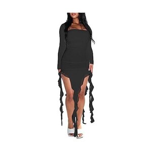 CUPSHE Abito Mini da Donna a Linea A Svasato Stampa Floreale Ditsy a Maniche Lunghe Girocollo Svasato per Autunno Festa Casual, Plaid rosso., XL