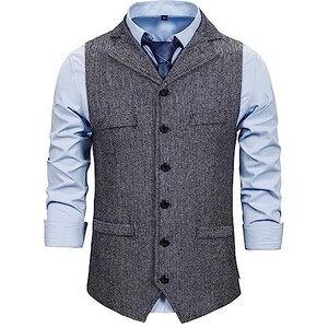 Mokkpeq Gilet Da Uomo In Tweed Di Lana Con Colletto Dentellato, Gilet Da Sposo Da Sposo Formale Da Lavoro Formale 122219573