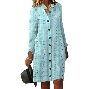 Abito Estivo In Lino Donna Shownicer – Scollo A V, Maniche Corte, Midi, Tinta Unita, Casual Per Spiaggia E Tempo Libero