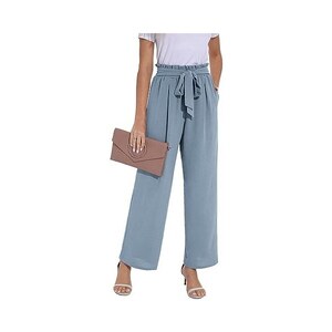 MESLIMA Pantaloni Donna A Vita Alta E Gamba Larga – Morbidi In Poliestere Con Tasche E Cerniera – Taglia L, Colore Blu