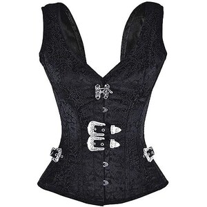 SZIVYSHI Danna Sottoseno Corsetto Waist Trainer Corpetto Bustino Body Shaper Modellante Rinforzato Con Stecche - Nero - XS - Foto 5