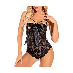 Body Lingerie Sexy In Pizzo - Corsetto Un Pezzo Con Scollo A V E Fiocco, Donna