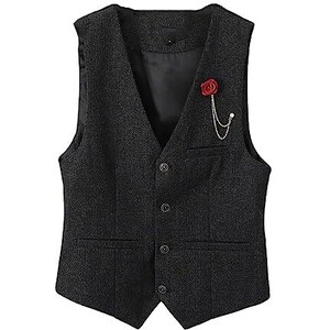 Gilet In Tweed A Spina Di Pesce Di Lana Da Uomo, Collo A Rever Vintage - Foto 4