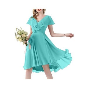 Abito lungo celeste a fantasia floreale in georgette con scollo a cuor– Moda Mania