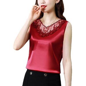 Canottiera Donna In Raso Con Scollo A V - Top Senza Maniche Leggero E Traspirante - Foto 9