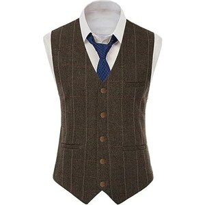 Mokkpeq Gilet Da Uomo In Tweed Con Colletto Dentellato Scozzese Retrò Gilet Da Sposa Senza Maniche Con Scollo A V Formale Da Uomo 121857359