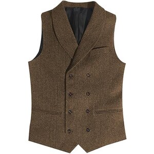 Barry.Wang Gilet da uomo in tweed a spina di pesce, a quadri, formale