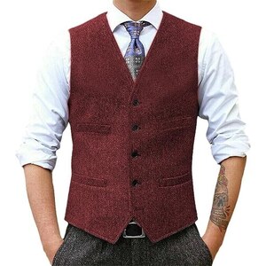 MORISTE Gilet da uomo con scollo a V in lana a spina di pesce casual