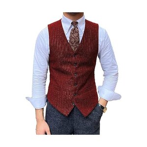 Gilet Uomo In Tweed Lana - Scollo A V Retro Per Occasioni Eleganti