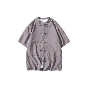 Top cinese da donna a maniche lunghe 100% lino camicia floreale stampato tradizionale rana pulsante Tang vestito camicetta top, nero, Taglia Unica