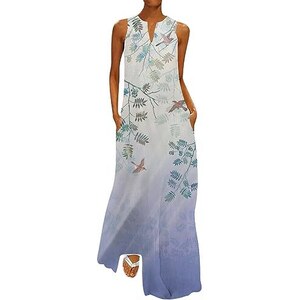 Abito Lungo Bohémien Donna Con Scollo A V | Floreale, Vita Elastica, Maniche Ampie, Curvy