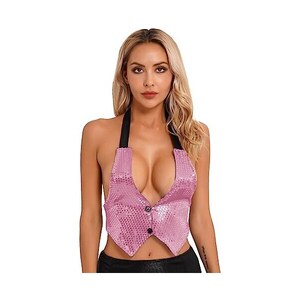 Canotta Donna Con Scollo A V E Paillettes - Top Elegante Glamour Per Serate E Feste