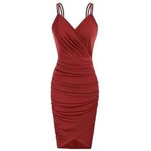 Vestito Donna Elegante Con Scollo A V - Abito Midi Da Cerimonia E Ufficio