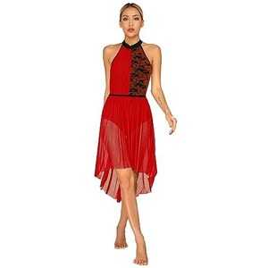 CHICTRY Abito da Pattinaggio Artistico Donna con Strass Leotard Mesh