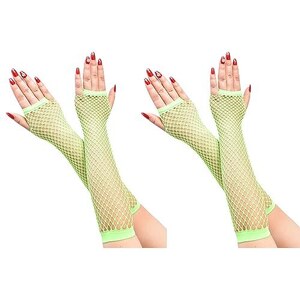 Guanti A Rete Senza Dita - 2 Paia (lunghi E Corti) Neri, Stile Anni 80 Per Feste E Costume - Foto 9