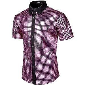 Camicia Da Uomo Retrò Lucida Camicia Abbottonata Con Risvolto Con