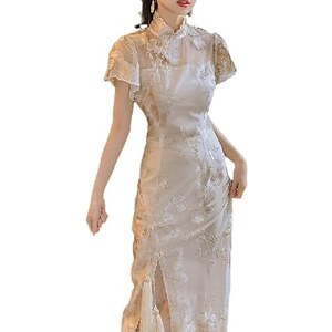 Abito Festa Bambina Maniche Corte Abito Tradizionale Cinese Qipao Per Bambina - Rosso Satin Fiorito, Maniche Corte, Lungo Fino Al Ginocchio Grand Party Pokemon - Foto 7