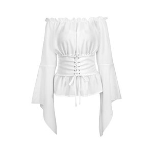 Camicetta Donna Rinascimentale Maeau – Steampunk, Monospalla Con Maniche A Lanterna, Taglie Forti