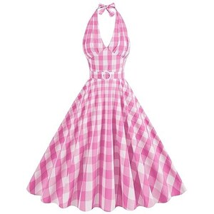 Abito da donna anni '50, vintage, rockabilly, abito da cocktail, sexy, senza maniche, elegante, con stampa floreale, lunghezza al ginocchio, scollo a V, a vita alta, gonna a pieghe, bianco, S