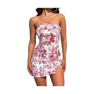 Abito Mare Donna Moda Vestito Estivi Collo Capestro Senza Schienale V-Neck Scavare Mini Vestiti con Volant Spiaggia Casual Vestiti (Albicocca,S