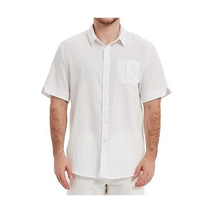 Camicia Uomo Slim Only & Sons - Camicia A Maniche Corte Con Righe Verticali Marrone Camicia Lino Uomo Slim Fit - Foto 6