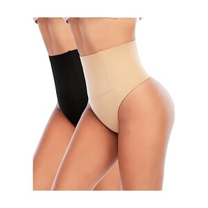 Perizoma Guaina Modellante Donna Vita Alta Dimagrante - Invisibile Sotto I Vestiti, Pancia Piatta, Glutei Sollevati, Nero, Taglia M