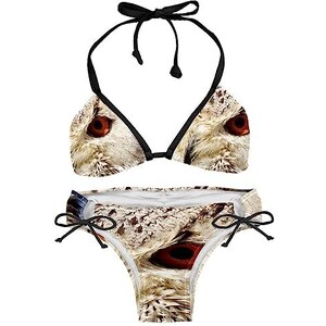 Bikini Intero A Collo Alto Con Stampa Gufo Etnico - 2 Pezzi Con Imbottitura - Donna E Ragazza Taglie S-XXL - 2