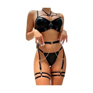 Set Lingerie Sexy Donna Aranmei 4 Pezzi - Reggiseno Mesh, Mutandine Vita Alta, Reggicalze, Nero - Foto 12