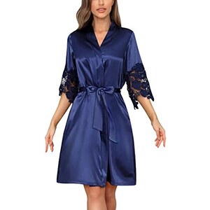 RSLOVE Accappatoio Donna in Raso Kimono con Bordo in Pizzo Vestaglia da Damigella d Onore Abiti