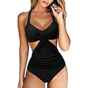 Costume da bagno bikini donna a strati con volant, vita alta, S-2XL