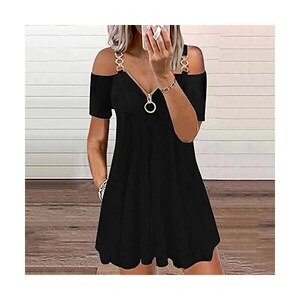 Camicia Donna Elegante Maniche Corte - Scollo A V Con Mezza Cerniera, Oversize - Foto 10