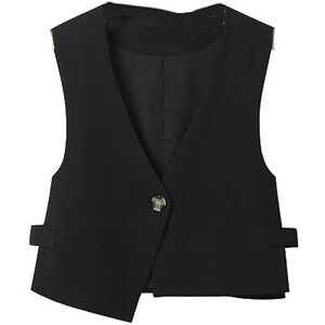 Gilet Estivo Donna Senza Maniche Scollo A V Con Bottoni A Righe – Top Casual - 3