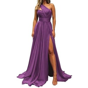 WSEYU Abiti Da Damigella D'onore A Spalla Fredda Per Abito Da Sera Formale Con Volant In Chiffon Lungo Con Fessura Fucsia 62 141610415
