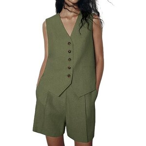 Casual Monopetto Gilet Crop Top Donna Elegante O-collo - Foto 11