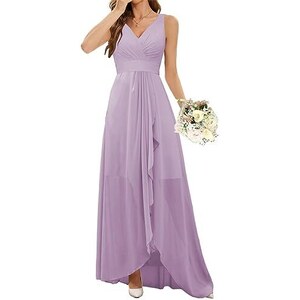 PAVERJER Abito Da Damigella D'Onore Lungo In Chiffon – Scollo A V, Spacco Laterale, Vestibilità A-Line, Colore Borgogna, Taglia 52 Plus, Con Reggiseno Integrato