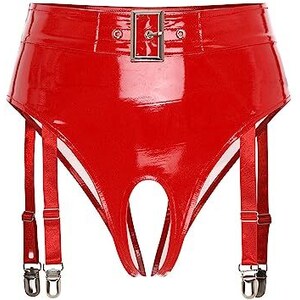 Slip da donna in pelle verniciata intimo a va alta perizoma effetto bagnato indietro fibbia regolabile mutandine con cintura Pole Dance Rave Clubwear  200574005
