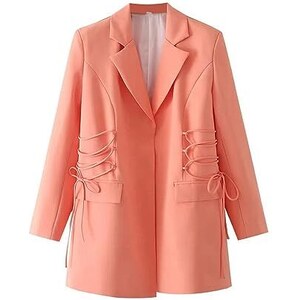 Blazer Donna Molilove A Quadri - Manica Lunga, Apertura Sul Davanti, Con Bottoni - Giacca Da Ufficio Elegante - Rosso, Small