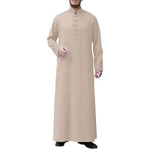 HERSIL Musulmano Caftano Uomo Casual Caftano Lungo Thobe Musulmano Jilbab Manica Lunga Arabo Robe Abaya Dubai Uomini 123066510 - Foto 2