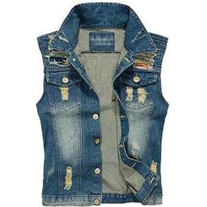 Gilet Jeans Uomo YOUTHUP Vintage - Giacca Senza Maniche Strappata Con Bottoni - Foto 8