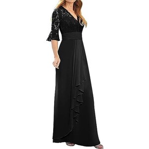 Abito Da Sera In Velluto Nero Con Spalle Scoperte E Strass - Maniche Lunghe, Spacco Posteriore - Zoctuo (Taglia M)